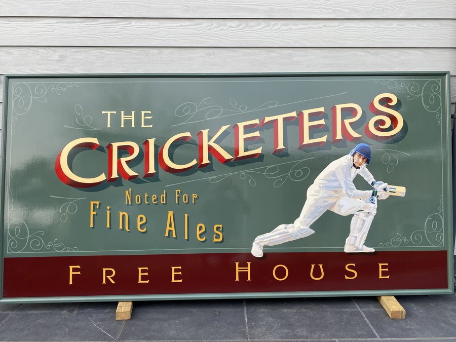 The Cricketers, a hand-painted pub sign